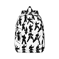 Silhouettes Of Martial Arts Print Canvas Laptop Backpack Outdoor Casual Travel Bag Daypack Book Bag For Men Women