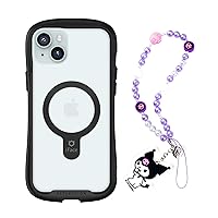 iFace iPhone 15 Plus Tempered Glass Case (MagSafe Compatible) (Black) + Kuromi Beaded Phone Strap