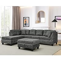 Living Room Furniture Sets,Sectional Sofa with Storage Ottoman,L-Shaped 2 Pillows&Extra Wide Reversible Chaise,Upholstered Couch for Large Space Apartments, Gray F