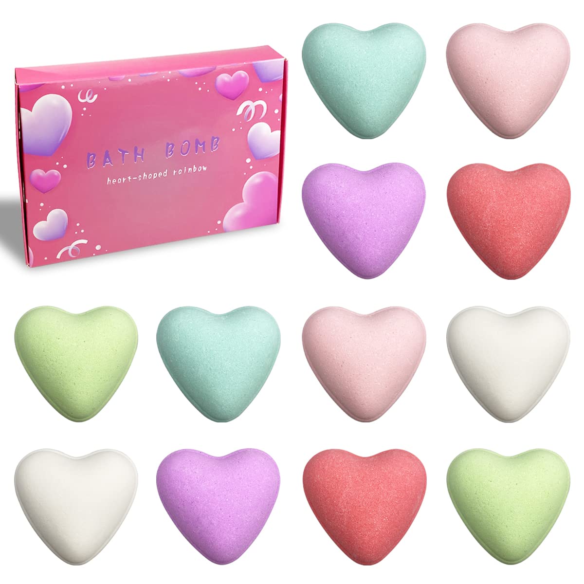 Jofan 12 Pack Valentines Day Heart Bubble Bath Bombs for Her Women Kids Valentines Day Gifts