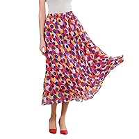 Summer 12 Mm Double Layer Silk Bohemian Dot Printed Skirts Elastic Waist Elegant Mid-Length Pleated Skirt
