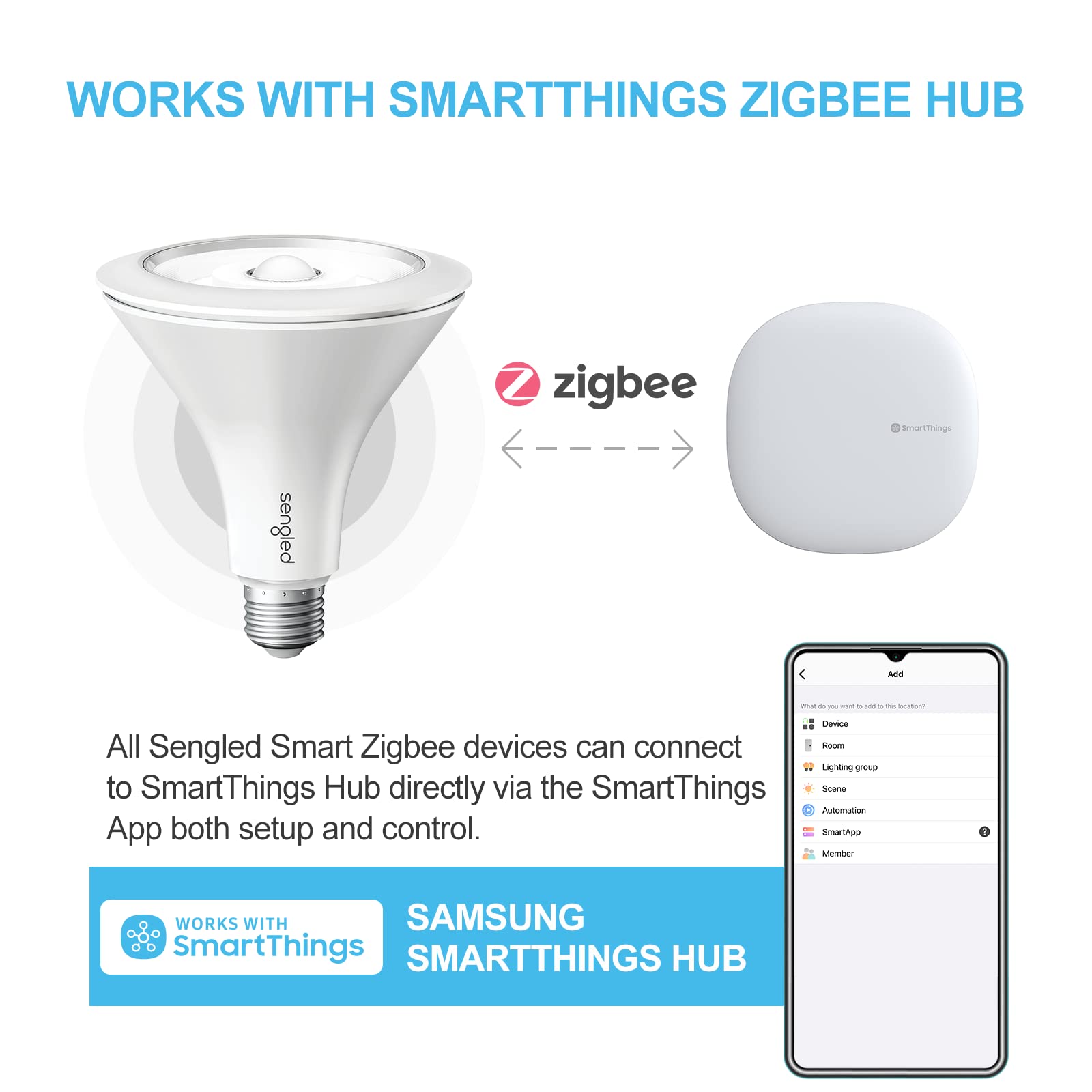 Sengled Smart Flood Light Bulbs work with SmartThings Hub, Echo 4th, Echo Plus, Alexa, Google, Zigbee Hub Required, PAR38 Led Bulb Motion Sensor Light Outdoor, Dusk to Dawn, 3000K, 1200LM, 1 Pack