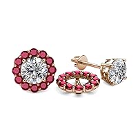Ruby Halo Jacket for Stud Earrings 0.76 ctw 14K Rose Gold