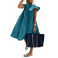 Women's Resort Wear 2023 Round Neck Casual Short Sleeve Ruffle-Trim Summer Mini Dresses