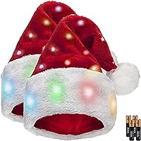 Plush Santa Hat - Light Up, Funny Christmas Hats for Kids & Adults