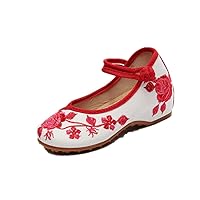 Girl's Peony Embroidery Mary-Jane Shoes Kid's Cute Flat Shoe