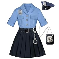 Girls Police Officer Costume Kids Cop Outfit for Halloween Party Dress Up