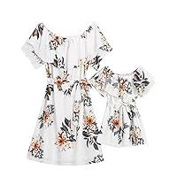 Mumetaz Mommy and Me Dresses Casual Floral Off The Shoulder Ruffler Sleeve A Line Dress