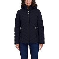 Nautica Women's Short Stretch Lightweight Puffer Jacket with Removeable Hood