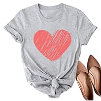 Love Heart Shirts for Women Heart Shaped Printed Valentine's Day Casual Graphic Tops Tee Spring Shirts