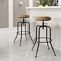 FurnitureR Vintage Industrial 2-Set Bar Stools, 27-30 Inch Adjustable Height Swivel Counter Height Bar Chair with footrest,Suede Fabric Seat, for Bistro Dining Kitchen Pub