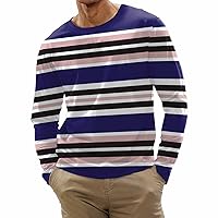 Mens Graphic Long Sleeve Shirts Fashion Casual Stripe Printed Long Sleeve O-Neck Shirts Tops Blouse