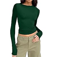 Spring Trendy Crew Neck Tee Shirts Tops for Women Solid Casual Y2K T Shirts Slimming Flattering Summer Tunic Elegant