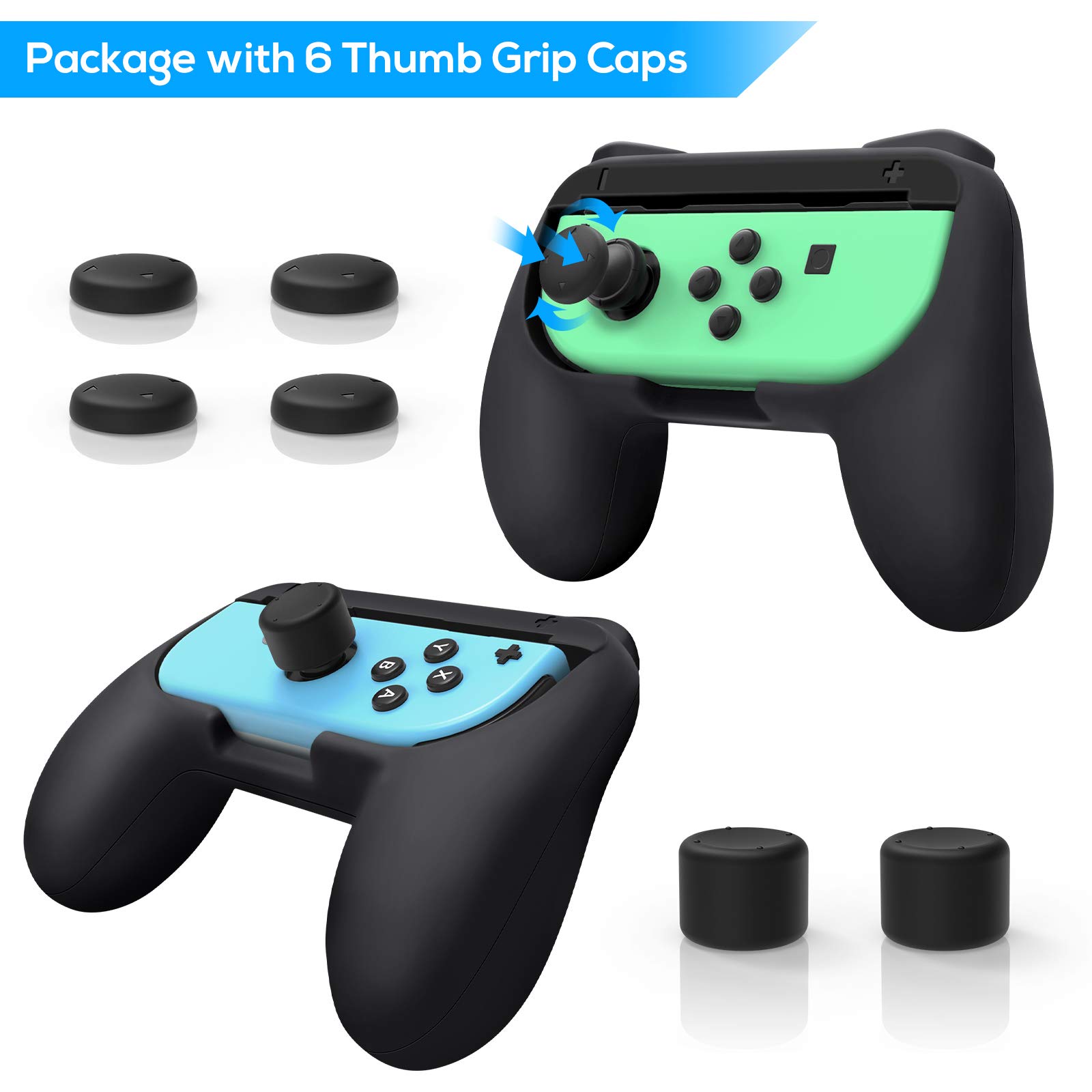FASTSNAIL Grips Compatible with Nintendo Switch Joy-Con, Wear-resistant Handle Kit Compatible with Switch Joy Cons Controllers, 2 Pack (Black)
