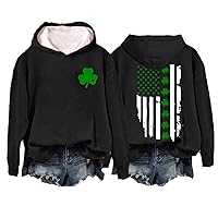 Women's Irish Clover Hoodie St. Patrick's Day Sweatshirt Hoodies Green Shamrock American Flag Long Sleeve Pullover Top