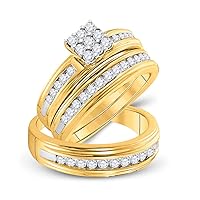 The Diamond Deal 14kt Yellow Gold His Hers Princess Diamond Cluster Matching Wedding Set 1 Cttw