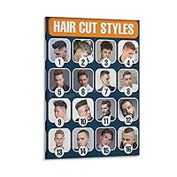Latest Men's Fashion Haircut Poster Barber Shop Haircut Poster Hair Salon Poster Wall Art Paintings Canvas Wall Decor Home Decor Living Room Decor Aesthetic 16x24inch(40x60cm) Frame-style