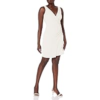 London Times Women's Sleeveless V-Neck Pleated Faux Wrap Guest of Special Occasion Event Polished Wedding