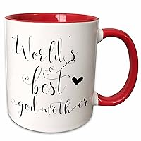 3dRose Ever-Worlds Best Gift For Godmother Ceramic Mug, 11 oz, Red/White