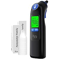 Ear Thermometer, Highly Accurate Ear Thermometer for Kids, Adults and Babies, 30 Memory Recall, 1s Result and 3-Color Fever Alert, with 24 Disposable Probe Covers, Blue