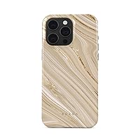 BURGA Phone Case Compatible with iPhone 15 PRO - Hybrid 2-Layer Hard Shell + Silicone Protective Case - Nude Beige Glitter Marble - Scratch-Resistant Shockproof Cover