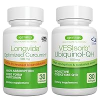 Longvida Curcumin 500mg + VESIsorb Ubiquinol-QH Advanced CoQ10 100mg Bundle, Ultra Bioavailable Curcumin with Bioavailable & Fast-Acting Ubiquinol, by Igennus