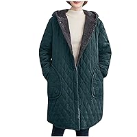 Women 2023 Winter Hooded Padded Coats Long Oversized Botton Down Jackets Warm Sherpa Fleece Lined Casual Outercoat