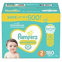 Pampers Swaddlers Diapers, Size 2 (12-18 Pounds), 180 Count