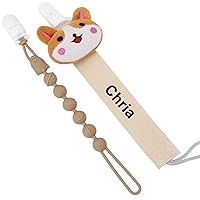 Munchewy Personalized Pacifier Clip, Customized Pacifier Clip with Stuffed Animal, Baby Gift for Newborn, Pacifier Holder Leash with Name (Husky Beige)