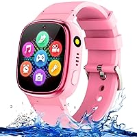 Waterproof Kids Smart Watch Girls Gifts for 3-12 Year Old Boys Kids Watches with 24 Puzzle Games HD Touchscreen Video Camera Music Player Pedometer Story Books Flashlight 13 Alarm Clock Learning Toys