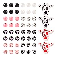 133Pcs Cow Theme Wood Beads Cow Printed Natural Wood Round Beads Cattle Head Shape Wooden Beads Farmhouse Decoration Beads for DIY Home Party Decor