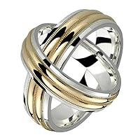 2 Tone Sterling Silver and 10k Yellow Gold 6 Millimeters Wide Wedding Band Ring Set