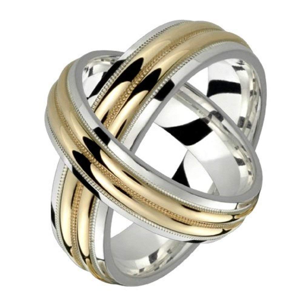 Alain Raphael 2 Tone Sterling Silver and 10k Yellow Gold 6 Millimeters Wide Wedding Band Ring Set