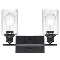 MELUXEM 2-Lights Wall Sconces Black Modern Metal Vanity Light Fixture with Seeded Clear Glass, Vintage Wall Lamp for Bathroom Kitchen Living Room