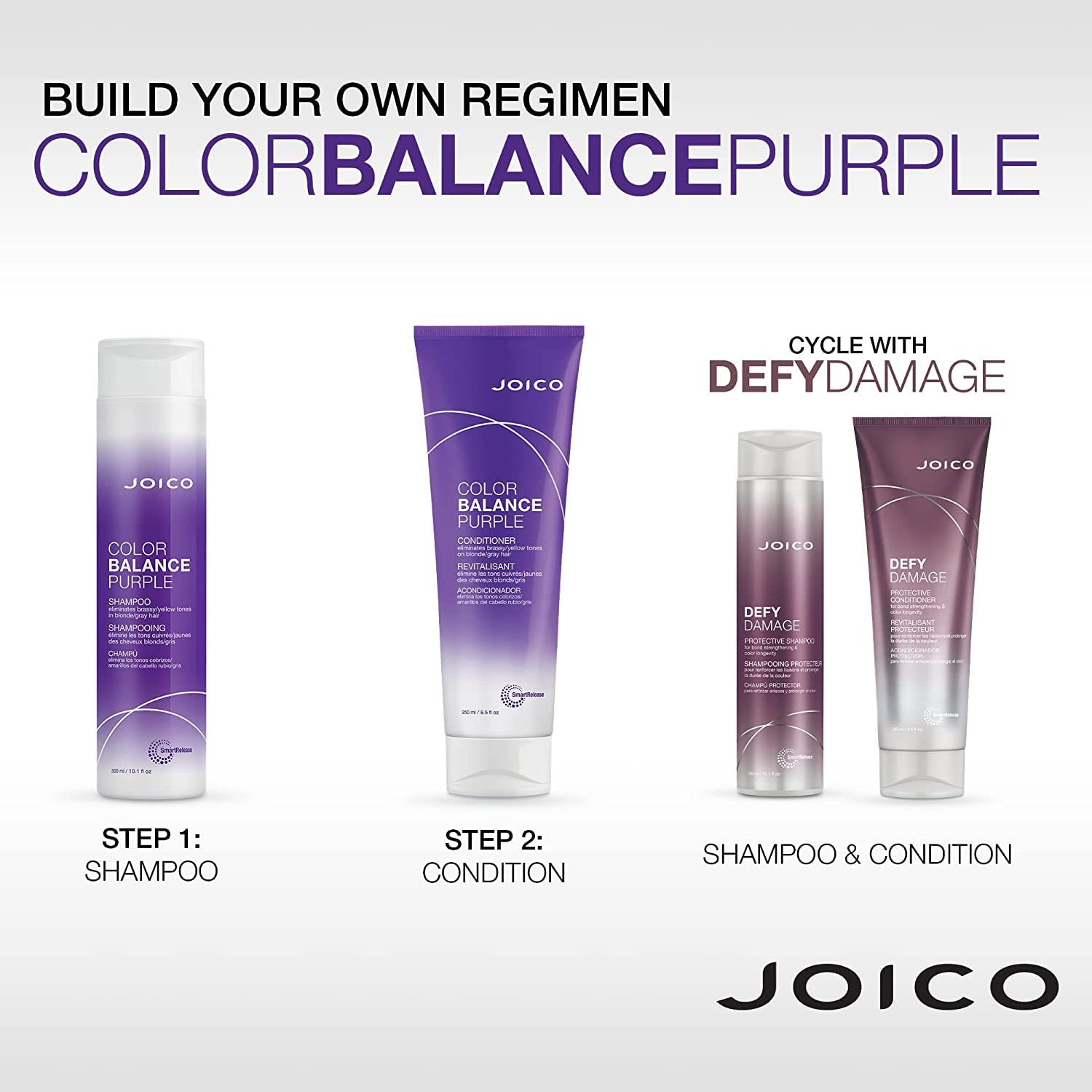 Joico Color Balance Purple Shampoo & Conditioner Set, Eliminate Brassy and Yellow tones, for Cool Blonde or Gray Hair
