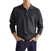 Men's Casual Loose Lapel Long Sleeve Polo Shirt Work Golf Tennis Collared Shirt Pullover Button Down Sweatshirt