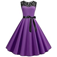 Women's 50s Vintage Floral Lace Retro Rockabilly Sleeveless Round Neck Cocktail Party Dress Prom Homecoming Dresses