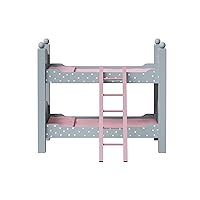 18 in. Doll Wooden Convertible Bunk Bed Stacked on Top or Unstacked as Two Single Beds, Gray with White Polka Dots and Pink Accents