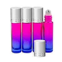 Grand Parfums Upscale 10ml Glass Tropic Sunset Ombre Gradient Roller Bottles with Accented Matte Silver Aluminum Caps and Stainless Steel Rollers (Set of 6 Bottles)