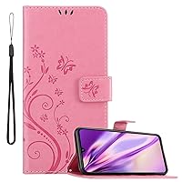 Book Case Compatible with Vivo V21 4G / 5G in Floral Pink - Cover in Flower Design with Magnetic Closure, Stand Function and 3 Card Slots - Wallet Etui Pouch PU Flip