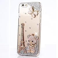 STENES iPhone 7 Plus Case - [Luxurious Series] 3D Handmade Shiny Crystal Bling Case with Retro Bowknot Anti Dust Plug - Butterfly Eiffel Tower Bear/Clear