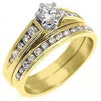 14k Yellow Gold 1 Carat Round Diamond Engagement Ring Wedding Band Bridal Set
