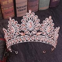 hair jewelry crown tiaras for women Champagne Rhinestone Baroque Bride Crown Korean Head Jewelry Wedding Hair Accessories Gold Crystal Pageant Tiaras Crown (Metal color : Rose Gold Pink)