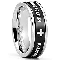 Metal Masters Co. Mens Black Stainless Steel Cross Bible Verse Fidget Spinner Ring 7MM Anxiety Relief