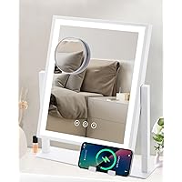 DECLUTTR Vanity Mirror with Lights, Hollywood Makeup Mirror with Lights Phone Holder, Smart Touch Control, 3 Color Lighting Modes with Detachable 10x Magnification Mirror, 360°Rotation, White