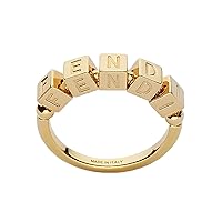 FENDI Fendrigraphy Letters Gold Metal Ring Size Small