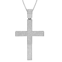 Dazzlingrock Collection 1.95 Carat (ctw) Round Diamond Men's Cross Pendant 2 CT (Silver Chain Included), Sterling Silver