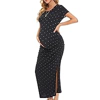 Smallshow Women's Split Long Maternity Dress Short Sleeve Ruched Pregnancy Clothes