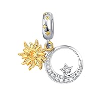 Gold Sum Moon Star Dangle Charm Celestial Amulet Bead for Pandora Bracelet
