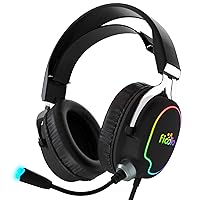 Gaming Headset with Surround Sound Stereo for Xbox One PS4 PC Switch Tablet, Noise Cancelling Over Ear Headphones with Mic, LED Light and Soft Memory Earmuffs for Laptop